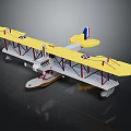 Yellow Biplane Seaplane Model with Float Landing Gear and Star Markings on Wings