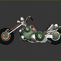 Green Custom Motorcycle With Classic Headlights Exhaust Pipes And Leather Seat