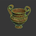Ancient Ceramic Vase Sculpture With Curved Handles And Intricate Carved Patterns