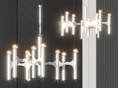 Stylish Modern Light Fixture Combination With Illuminated Bulbs And Geometric Structure 3d model