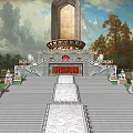 Ancient Architectural Monument With Grand Steps Stone Statues And Mountain Backdrop 3d model