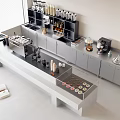 Stylish Coffee Bar Counter With Coffee Machine Pastry Display Case And Grey Cabinets