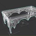 Gothic Inspired Decorative Table With Red Patterned Tabletop And Bat Wing Shaped Legs 3d model
