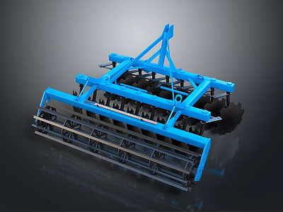 Blue Agricultural Disc Harrow With Metal Frame And Tilling Blades For Soil Preparation 3d model