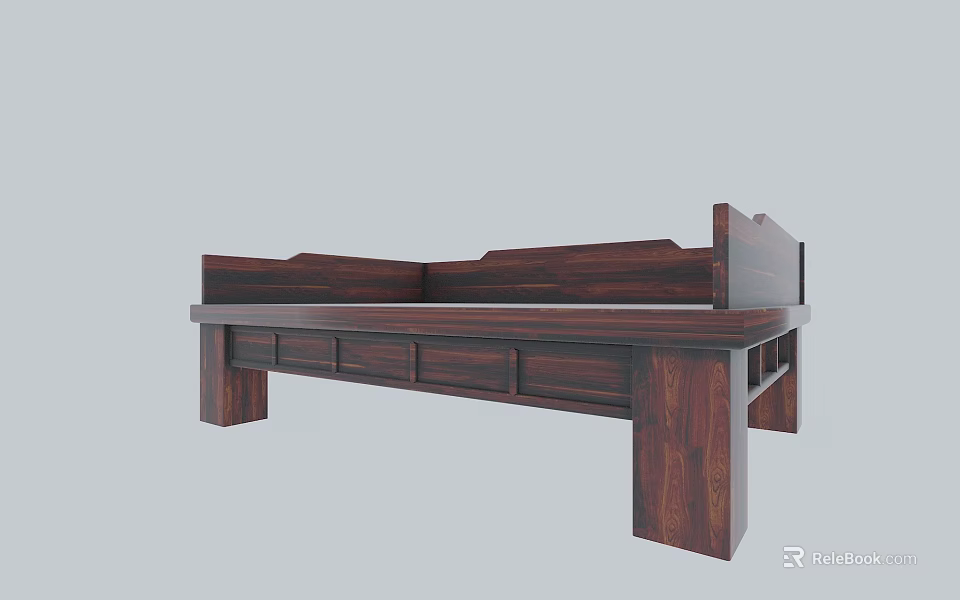 Traditional Chinese Wooden Arhat Bed With Classic Solid Wood Structure Design 3d model