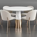 Round Marble Top Dining Table Set With Gold Metal Legs And Beige Chairs