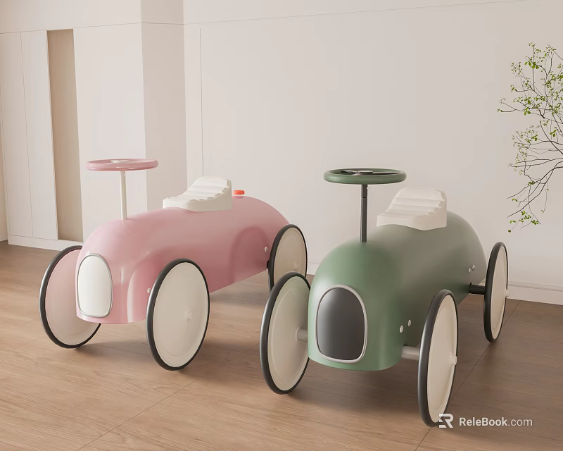 Electric Toy Cars for Kids Pink and Green Rounded Design with White Seats and Wheels 3d model 