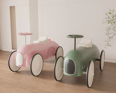 Electric Toy Cars for Kids Pink and Green Rounded Design with White Seats and Wheels 3d model