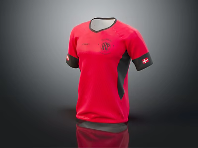 Red Sports Jersey With Black Accents And Logo On Chest Short Sleeve 3d model