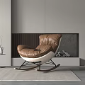 Brown Leather Rocker Recliner in Modern Interior with Side Table Vase and Floor Lamp