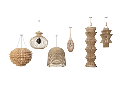 Handwoven Rattan Pendant Lights With Various Designs And Different Shapes 3d model
