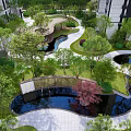 Modern Landscape Garden Design With Curved Paths Water Features And Lush Greenery