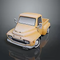 Vintage Yellow Truck Low Poly 3D Model with Classic Design and Retro Look