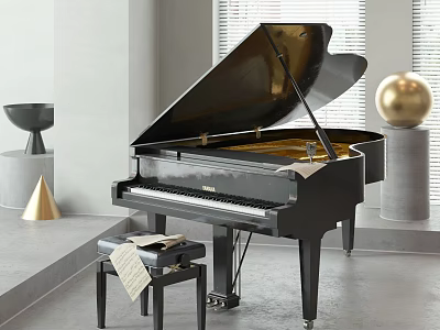 Instruments Art Supplies Modern Black Grand Piano With Sheet Music And Decorative Accents 3d model