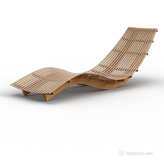 Wooden Lounge Chair With Curved Slatted Structure Modern Design For Outdoor Relaxation 3d model 