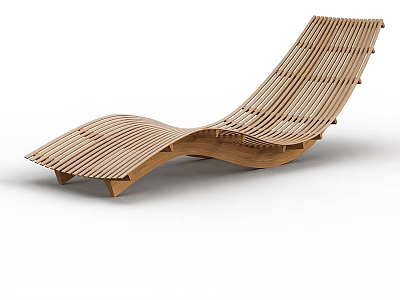 Wooden Lounge Chair With Curved Slatted Structure Modern Design For Outdoor Relaxation 3d model
