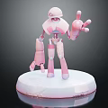 Smart Robot Model With Pink Mechanical Structure White Reflective Base And Raised Arm Gesture 3d model