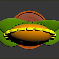 Yellow Sunflower with Smiling Face in Orange Pot and Green Leaves on Gray Background