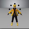 Creature Character Wearing Yellow Coat Black Pants And Crown With Black Dots On Gray Background