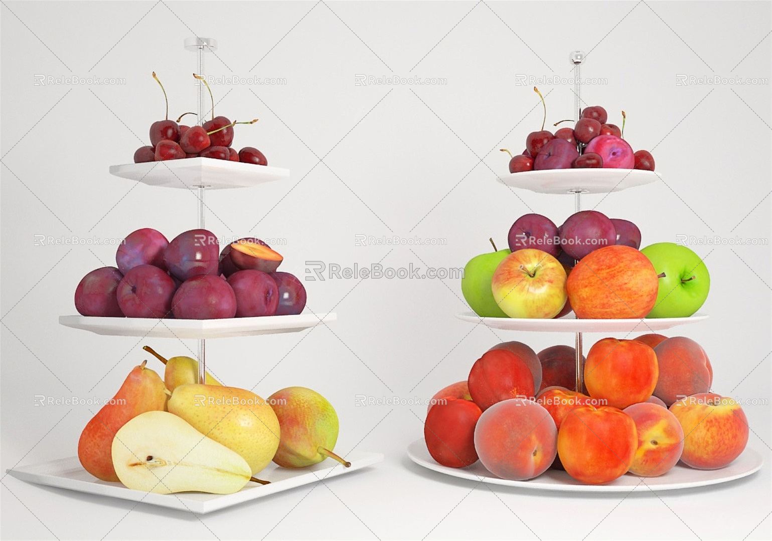 Modern Fruit Multi-Layer Fruit Plate Peach Cherry Apple Pear Banana Fruit Platter Combo 3d model