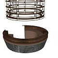 Elegant Reception Desk Design With Circular Wooden Marble Base And Metal Frame