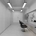 Modern Hair Salon Interior With White Decor Mirrors Barber Chairs Front Desk And Green Plants