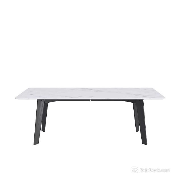 Modern White Marble Coffee Table With Black Metal Legs Design 3d model