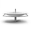 Modern White Washbasin Design with Silver Faucet and Metal Stand Shelf