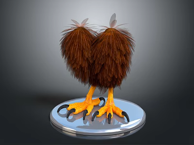 Eagle's Feet Featuring Brown Feathers Yellow Talons And Black Claws On Silver Base 3d model