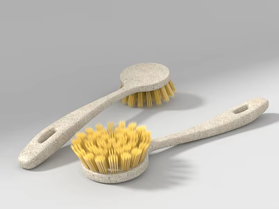 Kitchen Brushes With Beige Stone Like Handle And Yellow Durable Bristles For Cleaning 3d model