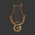 Antique Lyre Musical Instrument With Golden Accents And Carved Details