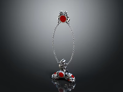 Elegant Silver Bracelet With Red Gemstone Accents And Intricate Craftsmanship Design 3d model