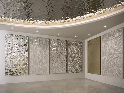 Decorative Ceiling With Metallic Texture And Recessed Lights 3d model