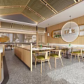 Modern Restaurant Interior With Wooden Ceiling Round Decor Green Chairs Dining Tables And Plants