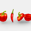 Fresh Red Bell Peppers And Chili Pepper Whole And Sliced Vegetables