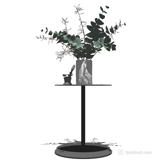 Slim Black Leg Coffee Table With Decorative Vase And Green Foliage Arrangement 3d model 