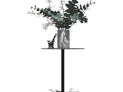 Slim Black Leg Coffee Table With Decorative Vase And Green Foliage Arrangement 3d model