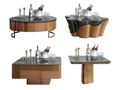 Modern Coffee Table Designs With Wine Bottles Glasses And Decorative Items 3d model