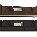 Modern Three Seater Leather Sofa with Metal Frame and Decorative Pillows