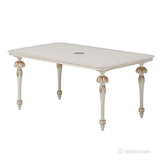 Elegant White Dining Table With Ornate Carved Legs And Central Round Decoration 3d model 