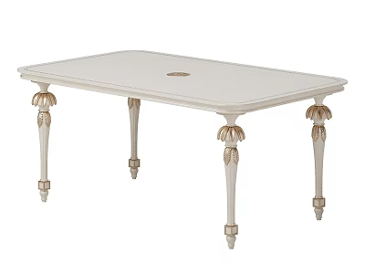 Elegant White Dining Table With Ornate Carved Legs And Central Round Decoration 3d model