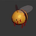 Cute Yellow Cartoon Bee With Black Stripes Smiling Face Transparent Wings On Gray Background Reflection
