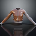Brown And Gray Jacket With Leather Body Knitted Sleeves Zipper Front And Pockets