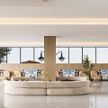 Modern Hospital Outpatient Clinic Open Lobby With Comfortable Sofa Seats Windows Plants And Vending Machines