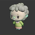 3D Cartoon Game Movie Character Granny With Curly Gray Hair Glasses Yellow Dress Earrings
