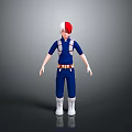 3D Character Model With Red And White Hair Blue Uniform White Boots And Suspenders