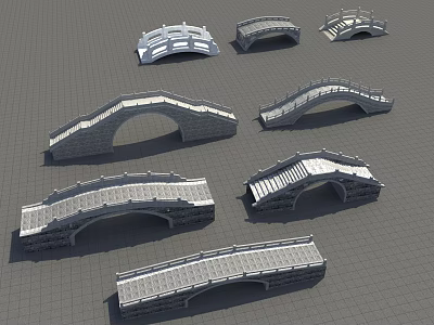 Various Design Landscape Bridges Models With Stone Arched Structures And Railings 3d model