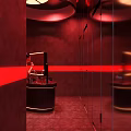 Modern Bar Interior Design With Neon Lights Purple Lighting Bar Counter And Tables Chairs