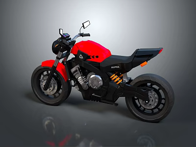 Sleek Red and Black Motorcycle With Modern Design Black Seat Wheels and Engine Details 3d model