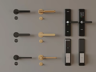 Various Modern Door Handles with Different Designs Colors and Smart Lock Features 3d model